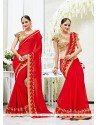 Floral Embroidered Work Faux Georgette Classic Designer Saree