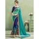 Innovative Navy Blue And Sea Green Brasso Half N Half Saree