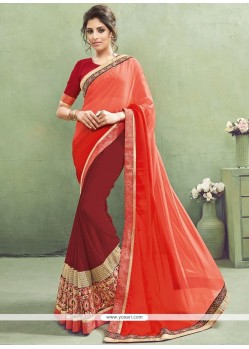 Magnetic Faux Chiffon Patch Border Work Designer Half N Half Saree