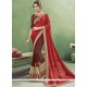 Scintillating Embroidered Work Brown And Maroon Half N Half Designer Saree