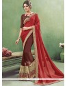 Scintillating Embroidered Work Brown And Maroon Half N Half Designer Saree