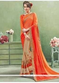 Zesty Faux Chiffon Embroidered Work Designer Half N Half Saree