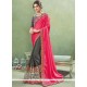 Absorbing Faux Georgette Grey And Hot Pink Lace Work Designer Half N Half Saree