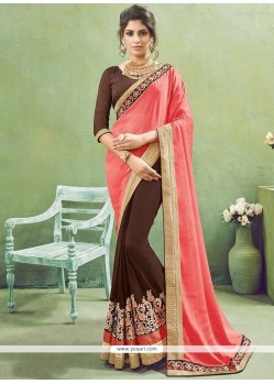 Splendid Brown And Pink Zari Work Designer Half N Half Saree