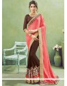 Splendid Brown And Pink Zari Work Designer Half N Half Saree