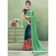 Unique Sea Green And Teal Zari Work Faux Chiffon Designer Half N Half Saree