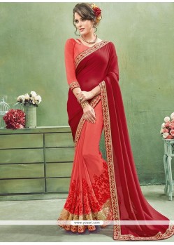 Intricate Faux Georgette Embroidered Work Half N Half Designer Saree