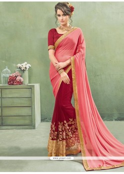 Capricious Faux Chiffon Magenta And Pink Designer Half N Half Saree