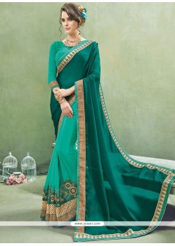 Exceptional Faux Georgette Patch Border Work Half N Half Designer Saree