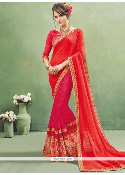 Incredible Hot Pink And Red Classic Designer Saree