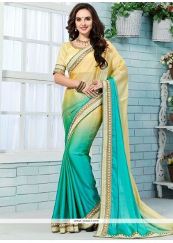 Best Aqua Blue And Yellow Shaded Saree