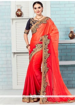 Monumental Faux Chiffon Patch Border Work Shaded Saree