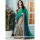 Invigorating Embroidered Work Green And Grey Designer Half N Half Saree