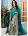 Invigorating Embroidered Work Green And Grey Designer Half N Half Saree