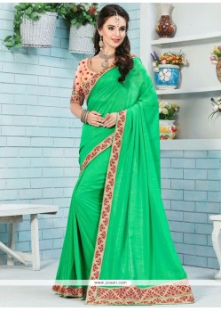 Noble Patch Border Work Green Bhagalpuri Silk Designer Traditional Saree