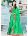 Noble Patch Border Work Green Bhagalpuri Silk Designer Traditional Saree