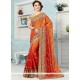 Sumptuous Orange And Red Embroidered Work Faux Chiffon Shaded Saree