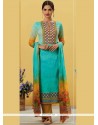 Snazzy Embroidered Work Cotton Multi Colour Designer Straight Suit