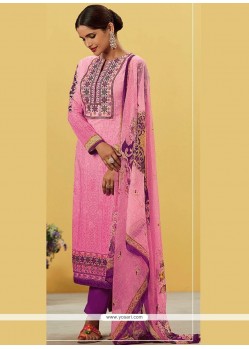 Intricate Pink Print Work Designer Straight Suit