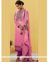 Intricate Pink Print Work Designer Straight Suit