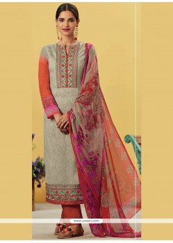Mesmerizing Cotton Embroidered Work Designer Straight Suit