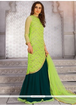 Catchy Faux Georgette Green Embroidered Work Long Choli Lehenga