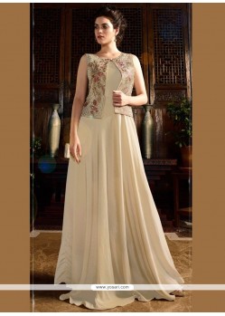 Beige Satin Silk Resham Work Designer Gown