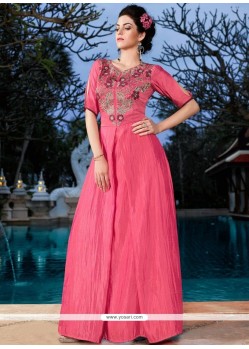 Satin Silk Pink Embroidered Work Designer Gown