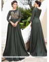 Stunning Resham Work Satin Silk Grey Designer Gown
