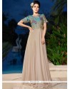 Beige Satin Silk Resham Work Designer Gown