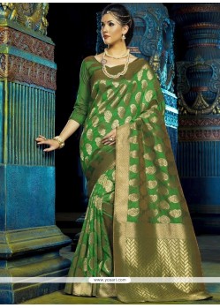 Riveting Green Weaving Work Art Silk Designer Traditional Saree