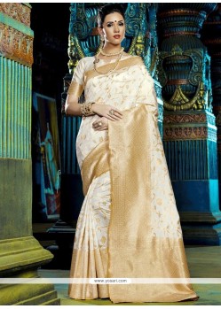 Dignified Art Silk White Weaving Work Designer Traditional Saree