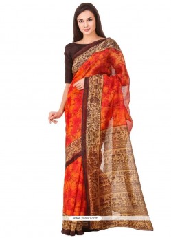 Customary Print Work Polly Cotton Casual Saree