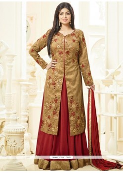 Ayesha Takia Embroidered Work Maroon And Beige Banglori Silk Long Choli Lehenga