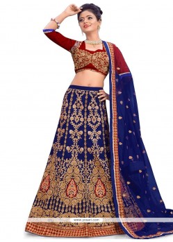 Zari Art Silk A Line Lehenga Choli In Navy Blue