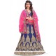 Nice Navy Blue And Pink Zari Work Art Silk A Line Lehenga Choli