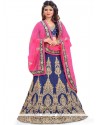 Nice Navy Blue And Pink Zari Work Art Silk A Line Lehenga Choli