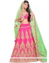 Desirable Art Silk Green And Pink A Line Lehenga Choli