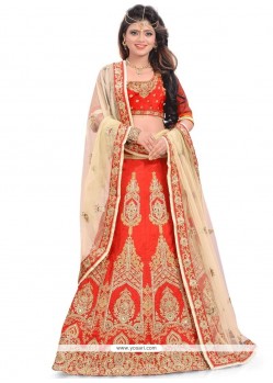 Hypnotizing Art Silk Orange A Line Lehenga Choli