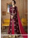 Intrinsic Lace Work Hot Pink And Wine Long Choli Lehenga