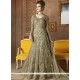 Auspicious Embroidered Work Beige And Grey Floor Length Anarkali Suit