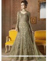 Auspicious Embroidered Work Beige And Grey Floor Length Anarkali Suit