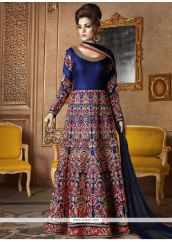 Incredible Art Silk Blue Zari Work Floor Length Anarkali Suit
