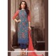 Demure Faux Georgette Designer Straight Suit