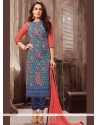 Demure Faux Georgette Designer Straight Suit