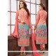 Angelic Pink Print Work Faux Georgette Designer Straight Suit