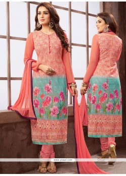 Angelic Pink Print Work Faux Georgette Designer Straight Suit