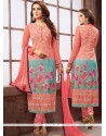 Angelic Pink Print Work Faux Georgette Designer Straight Suit