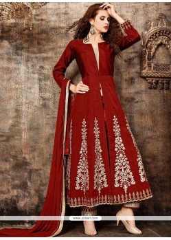 Ravishing Resham Work Tafeta Silk Maroon Designer Suit