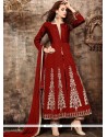 Ravishing Resham Work Tafeta Silk Maroon Designer Suit